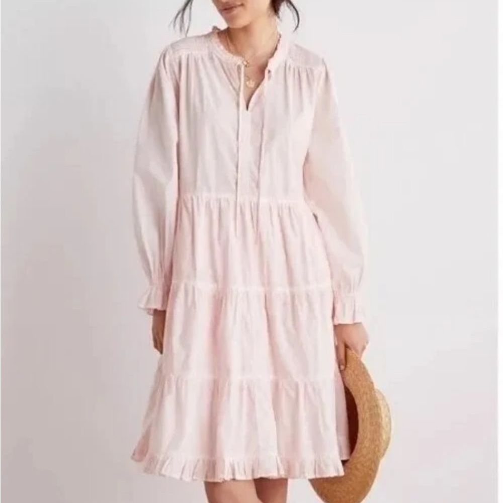 Anthropologie Othilia s Desdemona Pink Tiered Puffed Sleeves Mini Dress Pockets